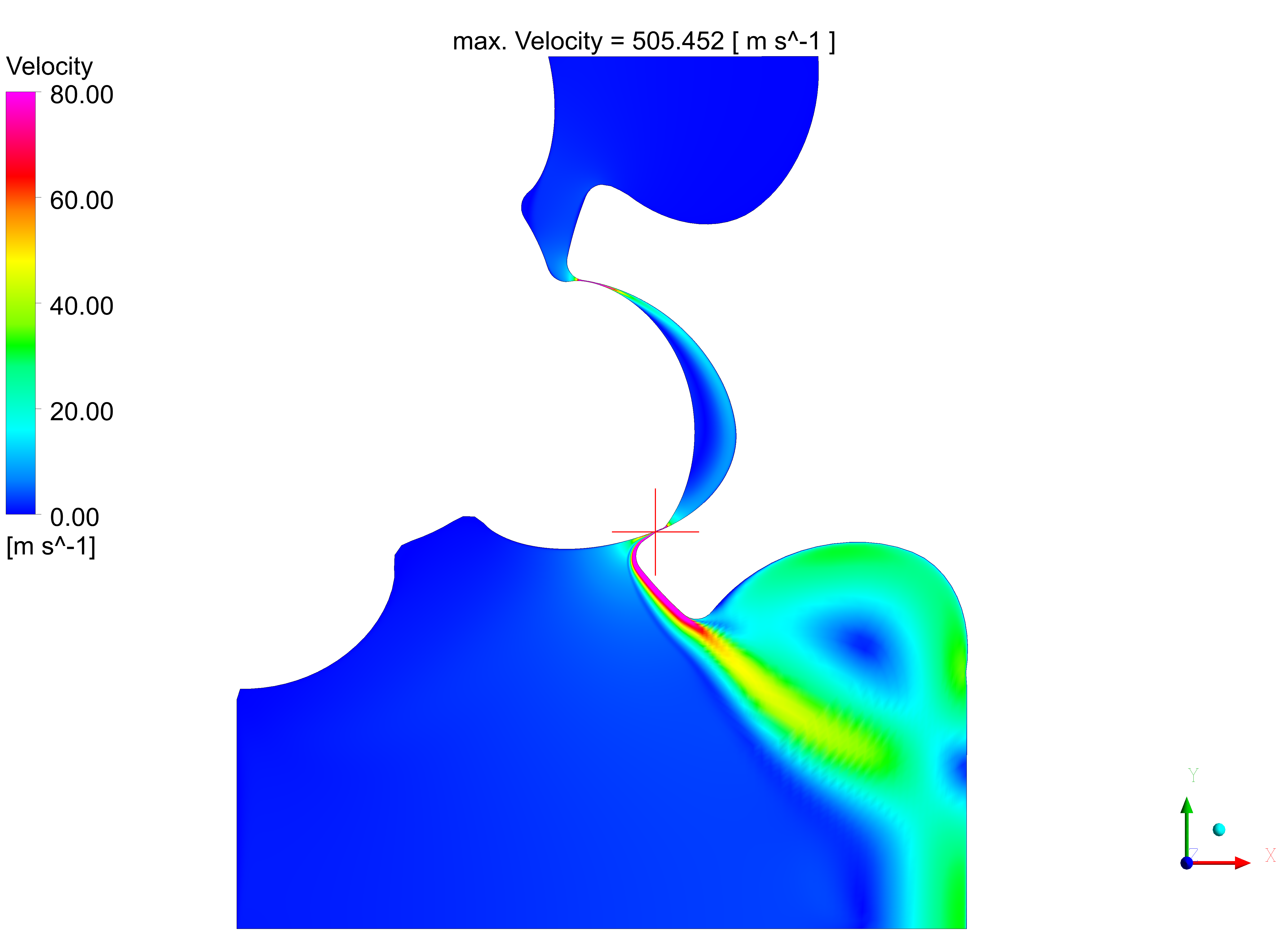 Simulation of the flow through the SRM profile intermesh clearance: Illustration of the velocity field for the fine grid (3)