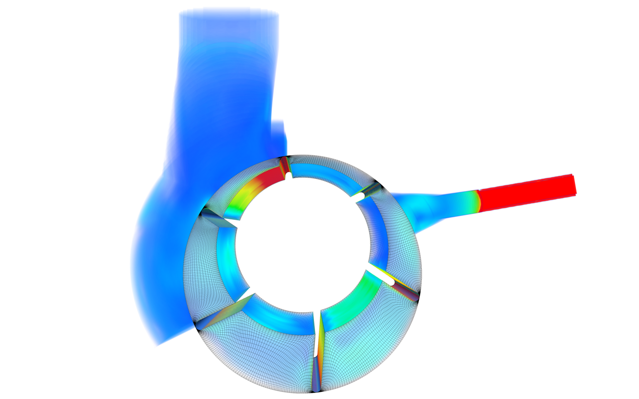 Volume rendering of velocity inside the vane pump